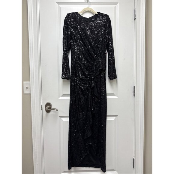 Vince Camuto Size 10 Black Ruffle Sequin Formal Gown Dress Cocktail Wedding NWT￼ - Picture 3 of 8